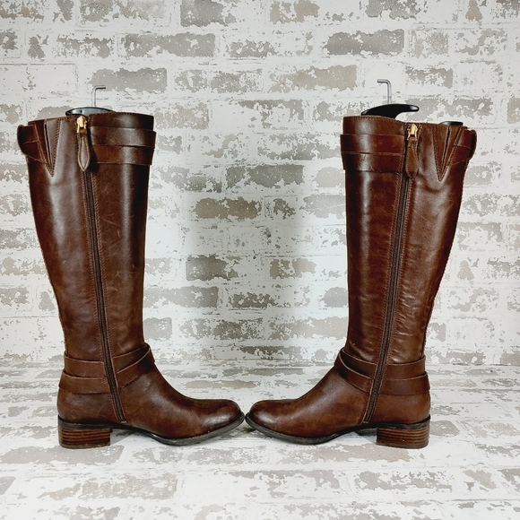 Franco Sarto Women's Canary Tall Riding Brown Leather Low Heel Boots T490 - Picture 5 of 9